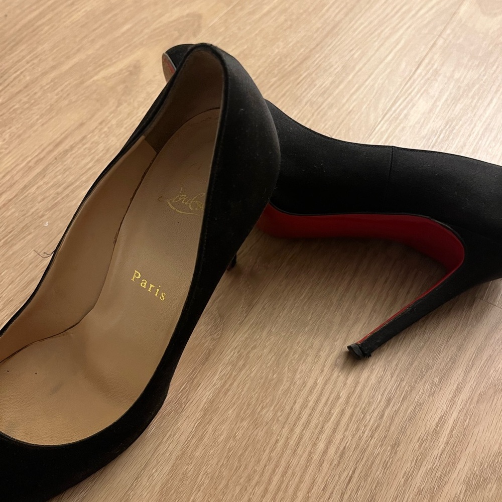 Christian Louboutin Satin Round Toe Red Bottom Heels